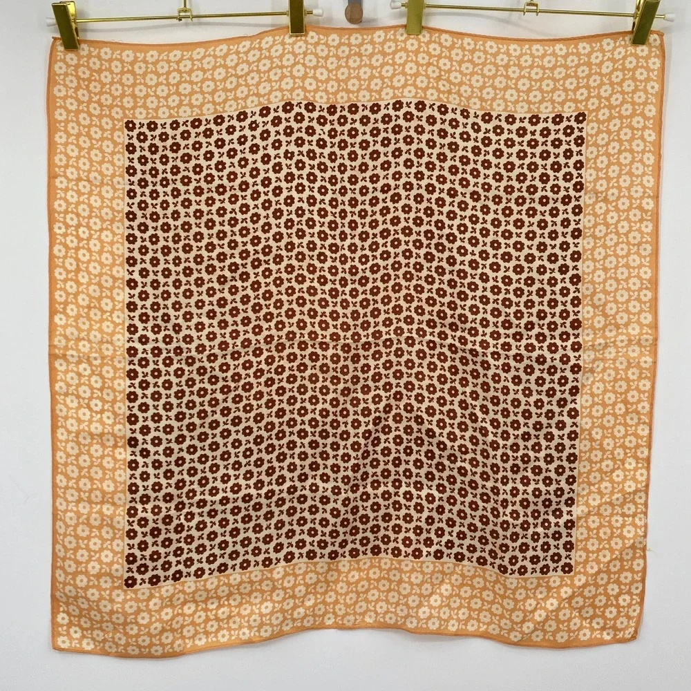 Vintage Retro brown Floral Square Scarf Womens OS Orange Brown Ditsy Print